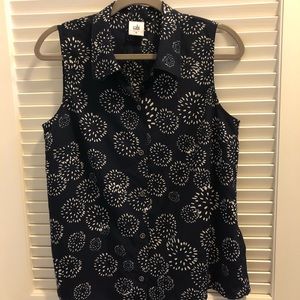Navy Blue and White print blouse